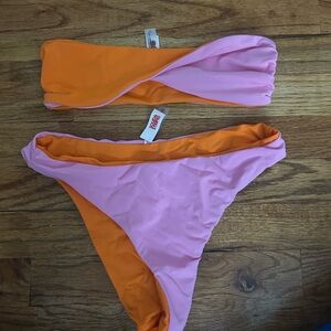 SOLID & STRIPED Pink and Orange Bikini Bottom